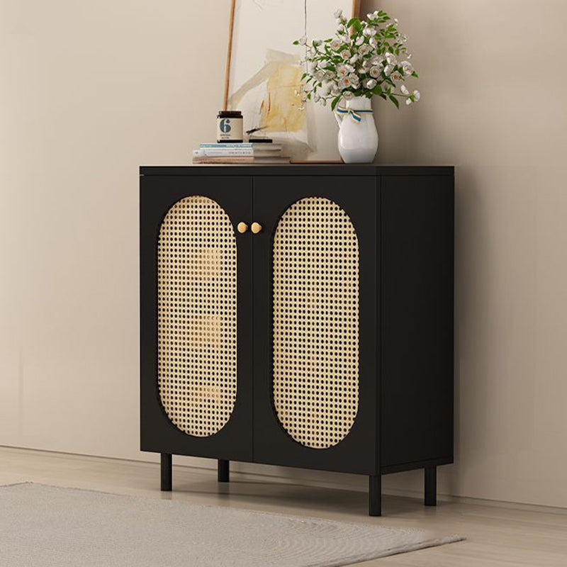 Modern Minimalist Rectangular Rattan Glass MDF Solid Wood Eco Board Weaving Shoe Storage 4-Tier For Entryways