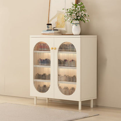 Modern Minimalist Rectangular Rattan Glass MDF Solid Wood Eco Board Weaving Shoe Storage 4-Tier For Entryways