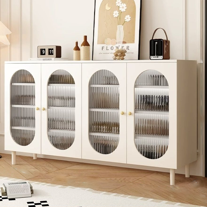 Modern Minimalist Rectangular Rattan Glass MDF Solid Wood Eco Board Weaving Shoe Storage 4-Tier For Entryways