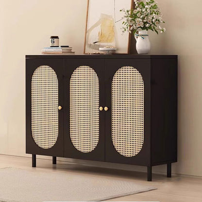 Modern Minimalist Rectangular Rattan Glass MDF Solid Wood Eco Board Weaving Shoe Storage 4-Tier For Entryways