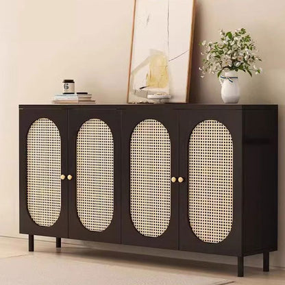 Modern Minimalist Rectangular Rattan Glass MDF Solid Wood Eco Board Weaving Shoe Storage 4-Tier For Entryways