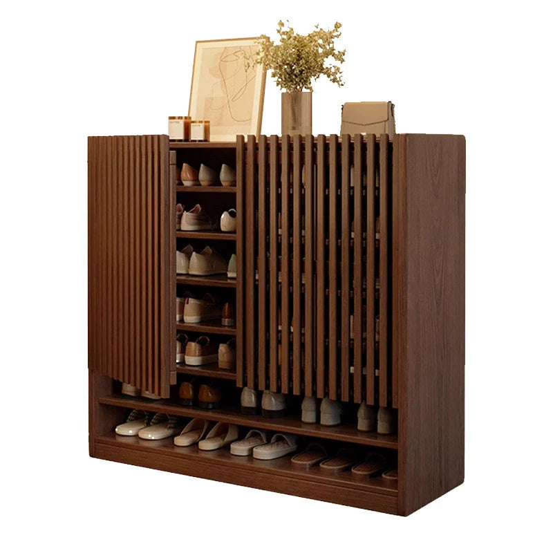 Traditional Chinese Rectangular Solid Wood Shoe Storage 7-Tier For Entryways