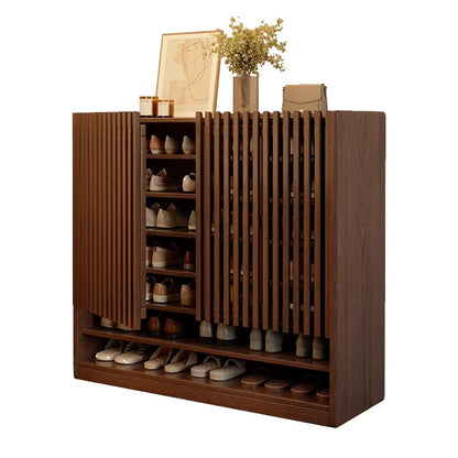 Traditional Chinese Rectangular Solid Wood Shoe Storage 7-Tier For Entryways