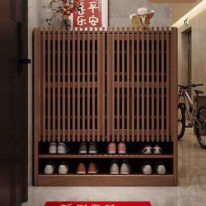 Traditional Chinese Rectangular Solid Wood Shoe Storage 7-Tier For Entryways