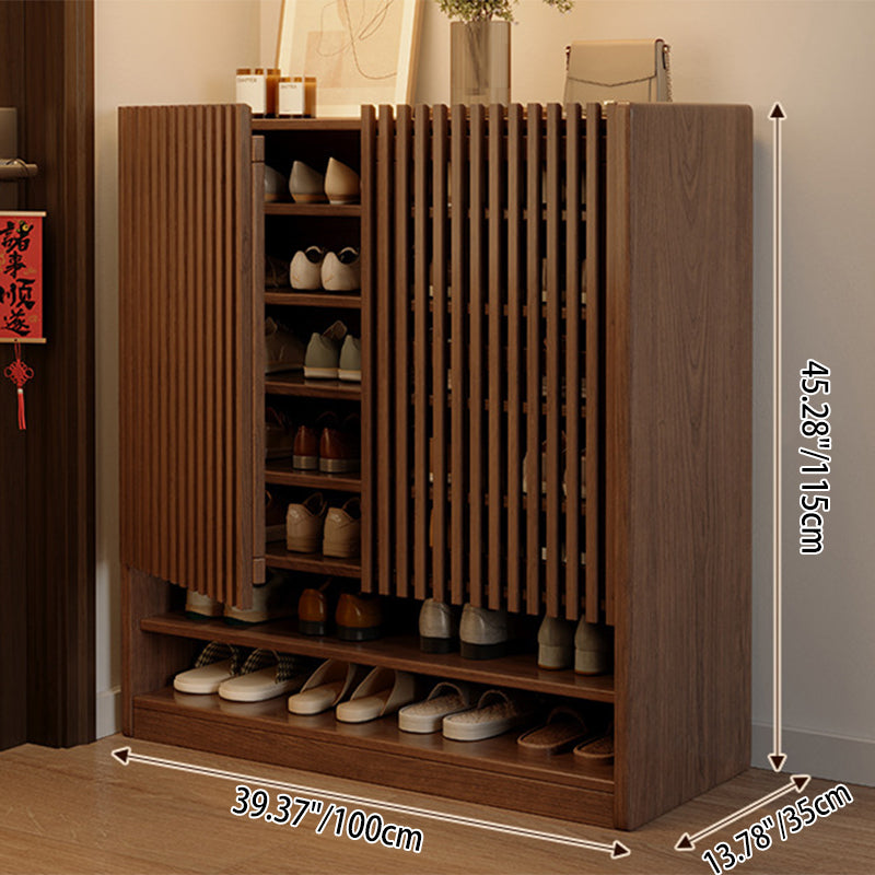Traditional Chinese Rectangular Solid Wood Shoe Storage 7-Tier For Entryways