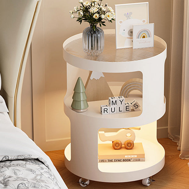 Modern Minimalist Square Round Glass Iron Movable End Table 3-Tier For Living Room