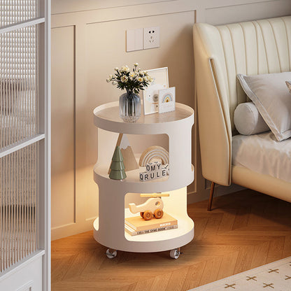 Modern Minimalist Square Round Glass Iron Movable End Table 3-Tier For Living Room