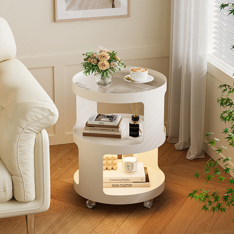 Modern Minimalist Square Round Glass Iron Movable End Table 3-Tier For Living Room