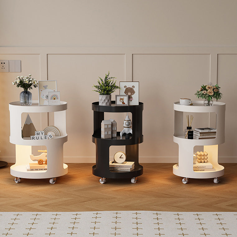 Modern Minimalist Square Round Glass Iron Movable End Table 3-Tier For Living Room