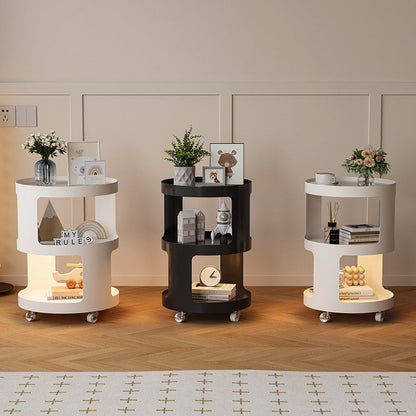 Modern Minimalist Square Round Glass Iron Movable End Table 3-Tier For Living Room