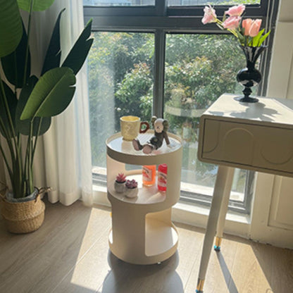 Modern Minimalist Square Round Glass Iron Movable End Table 3-Tier For Living Room