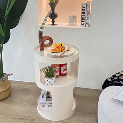 Modern Minimalist Square Round Glass Iron Movable End Table 3-Tier For Living Room
