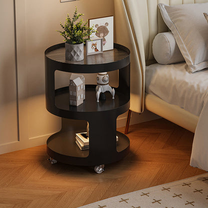 Modern Minimalist Square Round Glass Iron Movable End Table 3-Tier For Living Room