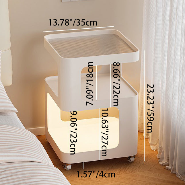 Modern Minimalist Square Round Glass Iron Movable End Table 3-Tier For Living Room