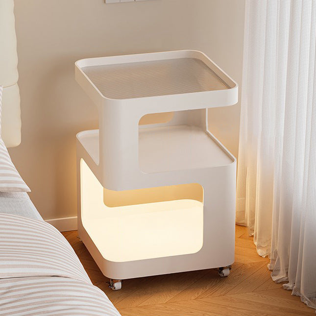 Modern Minimalist Square Round Glass Iron Movable End Table 3-Tier For Living Room