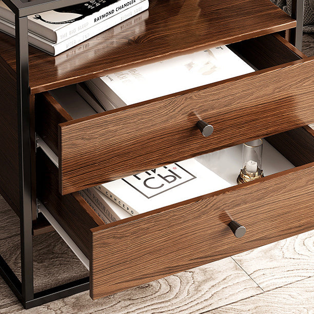 Contemporary Retro Square Rectangular Glass MDF Iron Nightstand 1/2-Drawer For Bedroom