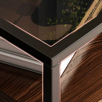 Contemporary Retro Square Rectangular Glass MDF Iron Nightstand 1/2-Drawer For Bedroom