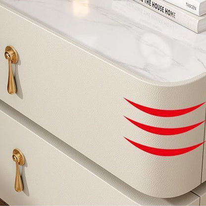 Contemporary Luxury Square Rectangular Stone Slab Microfiber Leather Solid Wood Plywood Pine Wood Nightstand 2-Drawer For Bedroom