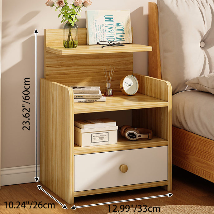 Modern Minimalist Square Rectangular Malacca Wood MDF Nightstand 1/2-Drawer For Bedroom