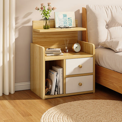 Modern Minimalist Square Rectangular Malacca Wood MDF Nightstand 1/2-Drawer For Bedroom