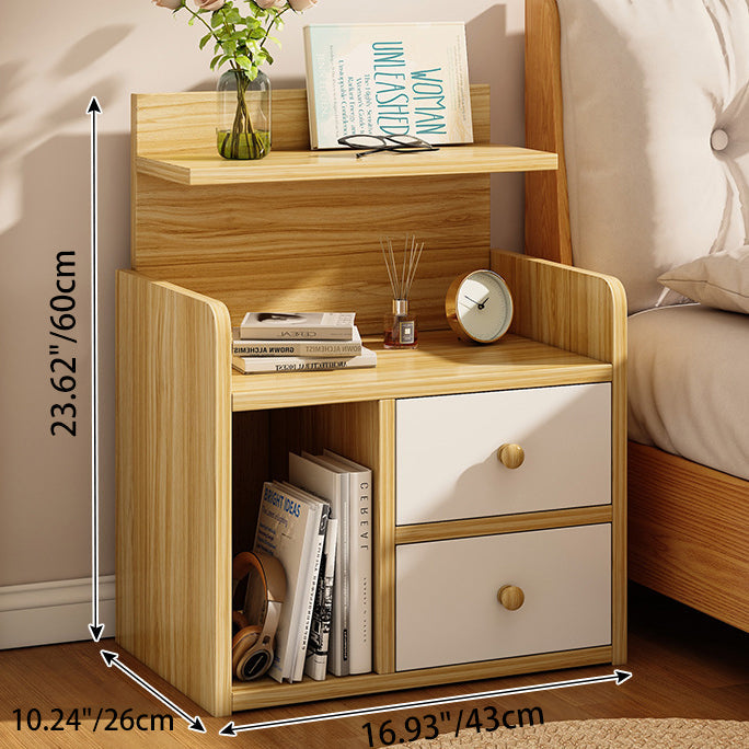 Modern Minimalist Square Rectangular Malacca Wood MDF Nightstand 1/2-Drawer For Bedroom