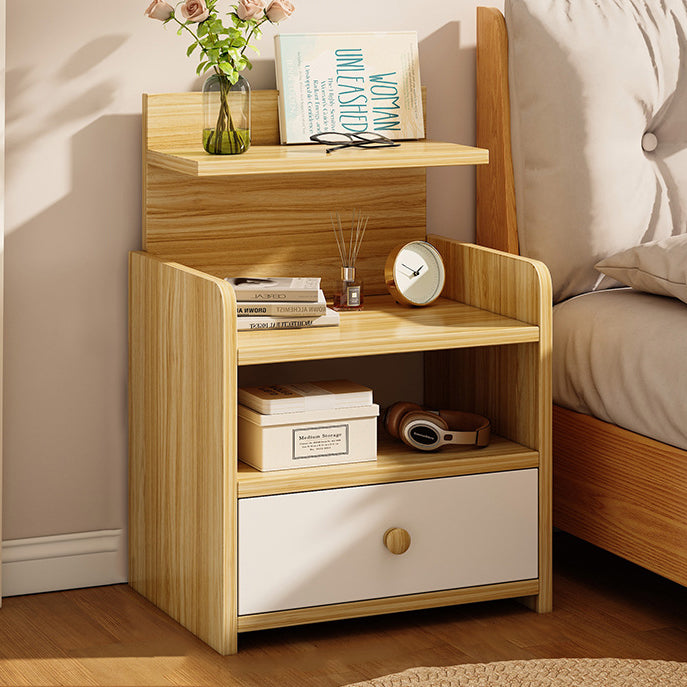 Modern Minimalist Square Rectangular Malacca Wood MDF Nightstand 1/2-Drawer For Bedroom