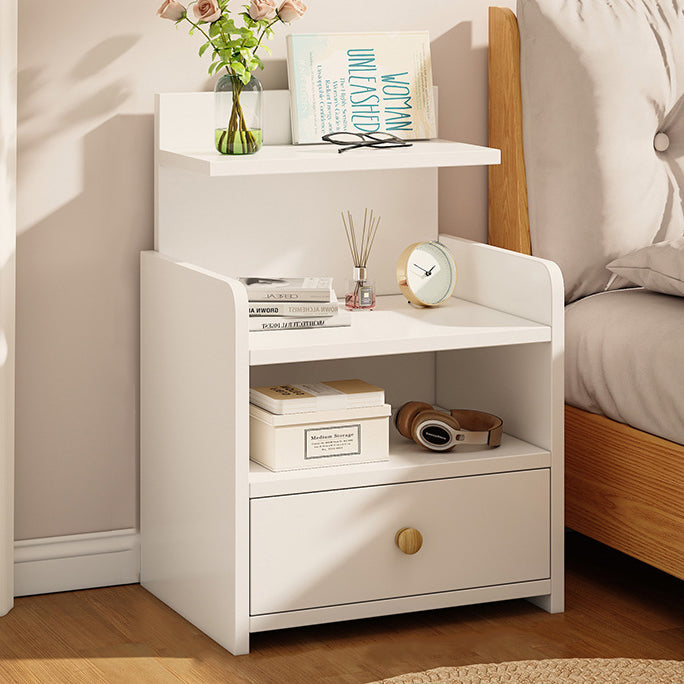 Modern Minimalist Square Rectangular Malacca Wood MDF Nightstand 1/2-Drawer For Bedroom