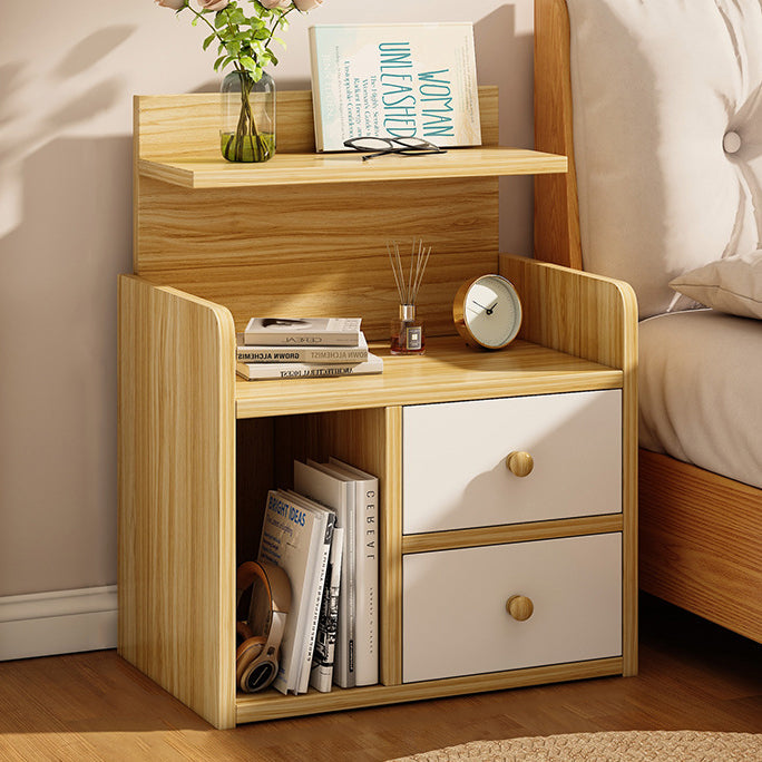 Modern Minimalist Square Rectangular Malacca Wood MDF Nightstand 1/2-Drawer For Bedroom