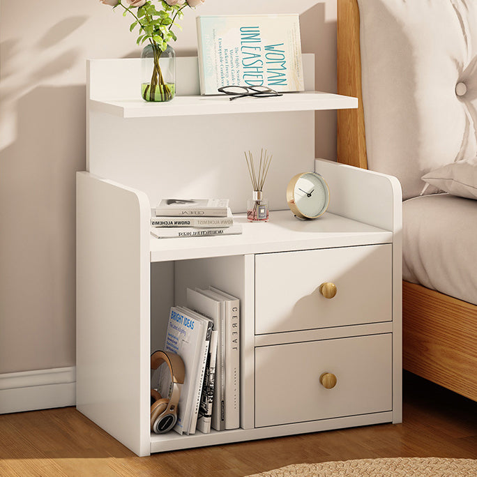 Modern Minimalist Square Rectangular Malacca Wood MDF Nightstand 1/2-Drawer For Bedroom