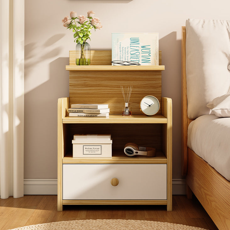 Modern Minimalist Square Rectangular Malacca Wood MDF Nightstand 1/2-Drawer For Bedroom