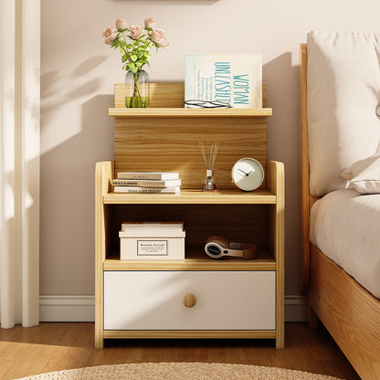 Modern Minimalist Square Rectangular Malacca Wood MDF Nightstand 1/2-Drawer For Bedroom