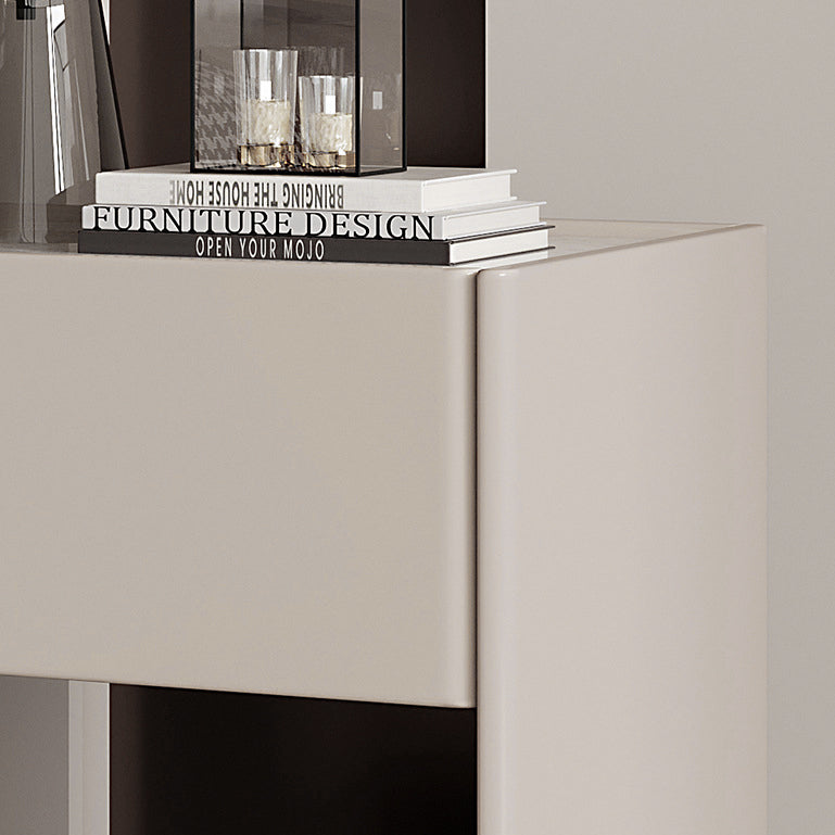 Modern Minimalist Square Rectangular Stone Slab Solid Wood Plywood Pine Wood Nightstand 1-Drawer For Bedroom