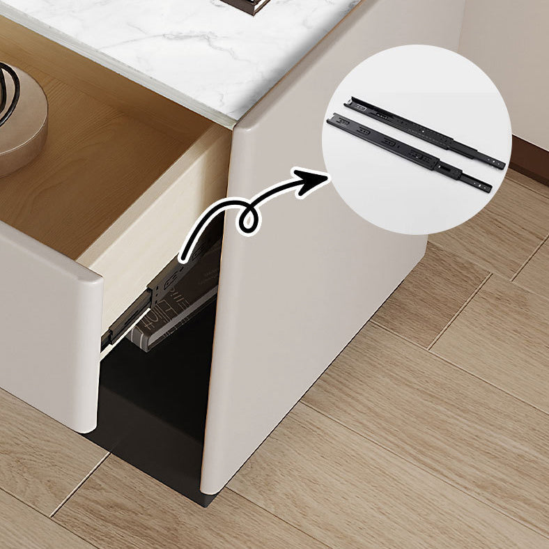 Modern Minimalist Square Rectangular Stone Slab Solid Wood Plywood Pine Wood Nightstand 1-Drawer For Bedroom