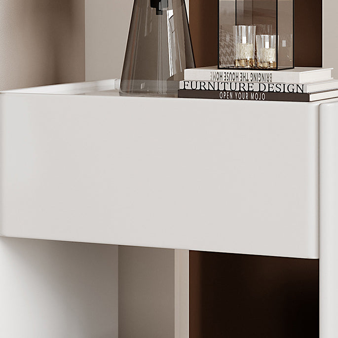 Modern Minimalist Square Rectangular Stone Slab Solid Wood Plywood Pine Wood Nightstand 1-Drawer For Bedroom