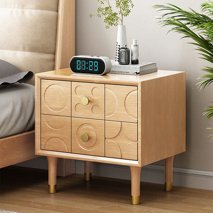 Contemporary Retro Square Rectangular Rubberwood Solid Wood Plywood Nightstand 2-Drawer For Bedroom