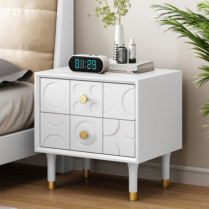 Contemporary Retro Square Rectangular Rubberwood Solid Wood Plywood Nightstand 2-Drawer For Bedroom