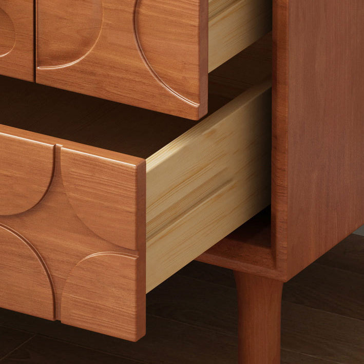Contemporary Retro Square Rectangular Rubberwood Solid Wood Plywood Nightstand 2-Drawer For Bedroom