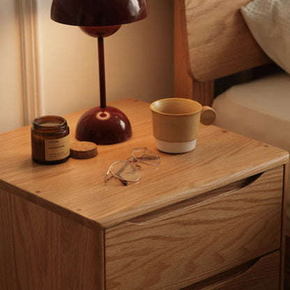 Modern Minimalist Square Rectangular Oak Wood Paulownia Wood Nightstand 2-Drawer For Bedroom