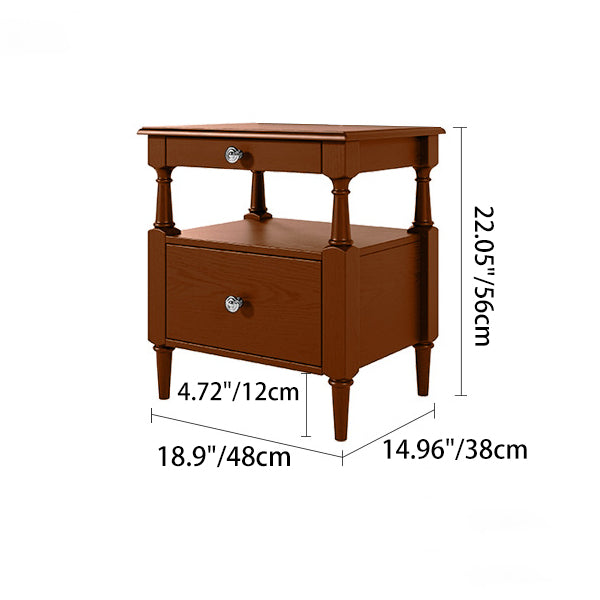 Contemporary Retro Square Rectangular Ash Wood Rubberwood Solid Wood Plywood Nightstand 2-Drawer For Bedroom
