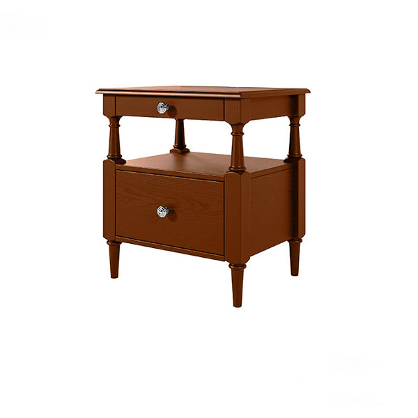 Contemporary Retro Square Rectangular Ash Wood Rubberwood Solid Wood Plywood Nightstand 2-Drawer For Bedroom