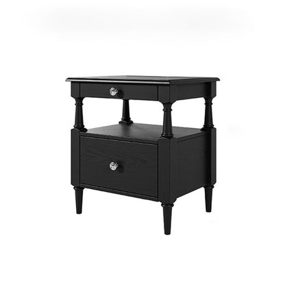Contemporary Retro Square Rectangular Ash Wood Rubberwood Solid Wood Plywood Nightstand 2-Drawer For Bedroom