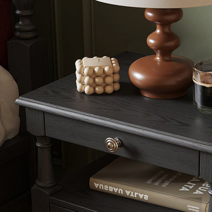 Contemporary Retro Square Rectangular Ash Wood Rubberwood Solid Wood Plywood Nightstand 2-Drawer For Bedroom