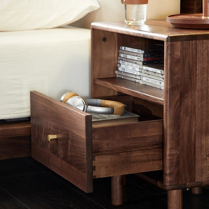 Traditional Vintage Square Rectangular Walnut Nightstand 1-Drawer For Bedroom