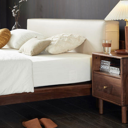 Traditional Vintage Square Rectangular Walnut Nightstand 1-Drawer For Bedroom