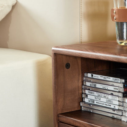 Traditional Vintage Square Rectangular Walnut Nightstand 1-Drawer For Bedroom