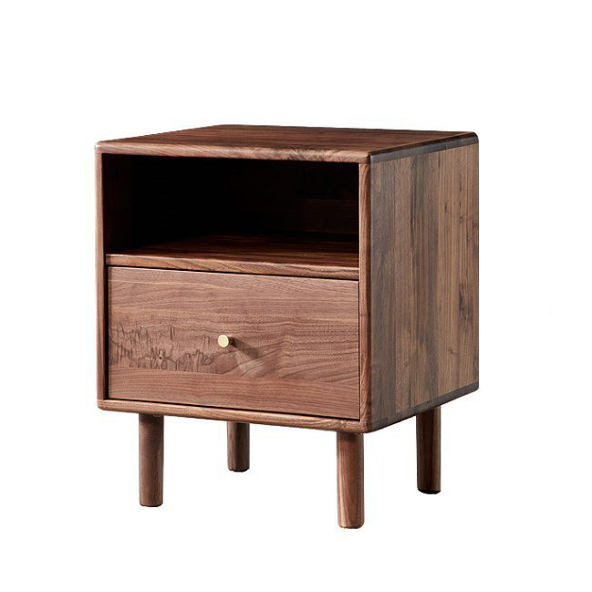 Traditional Vintage Square Rectangular Walnut Nightstand 1-Drawer For Bedroom