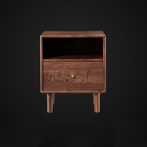 Traditional Vintage Square Rectangular Walnut Nightstand 1-Drawer For Bedroom