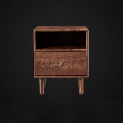 Traditional Vintage Square Rectangular Walnut Nightstand 1-Drawer For Bedroom