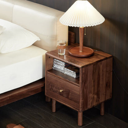 Traditional Vintage Square Rectangular Walnut Nightstand 1-Drawer For Bedroom