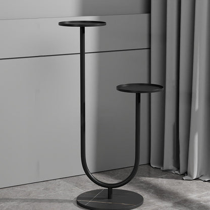 Contemporary Nordic Round Iron Stone Slab Display Rack 2-Tier For Living Room